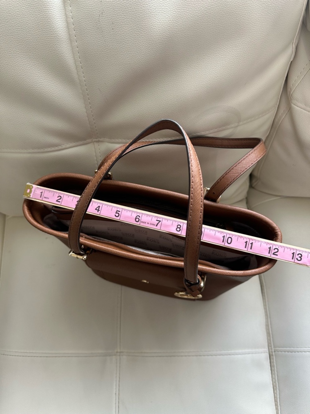 MK Michael Kors Jet Set Saffiano Leather Medium Pocket Tote Acorn Brown Purse - Picture 9 of 16